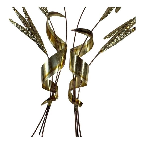 Vintage Homco Brass Wheat Wall Hanging Decoration Sculpture Set 2 MCM Retro - Picture 4 of 9